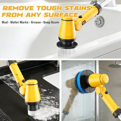 Ecarke Electric Spin Scrubber Compatible with DeWalt 20V Battery, Cordless Cleaning Brush with 4-Stage Handle, 8 Cleaning Heads for Bathroom, Floor, Kitchen, Tub, Tile – Tool Only Avelisse
