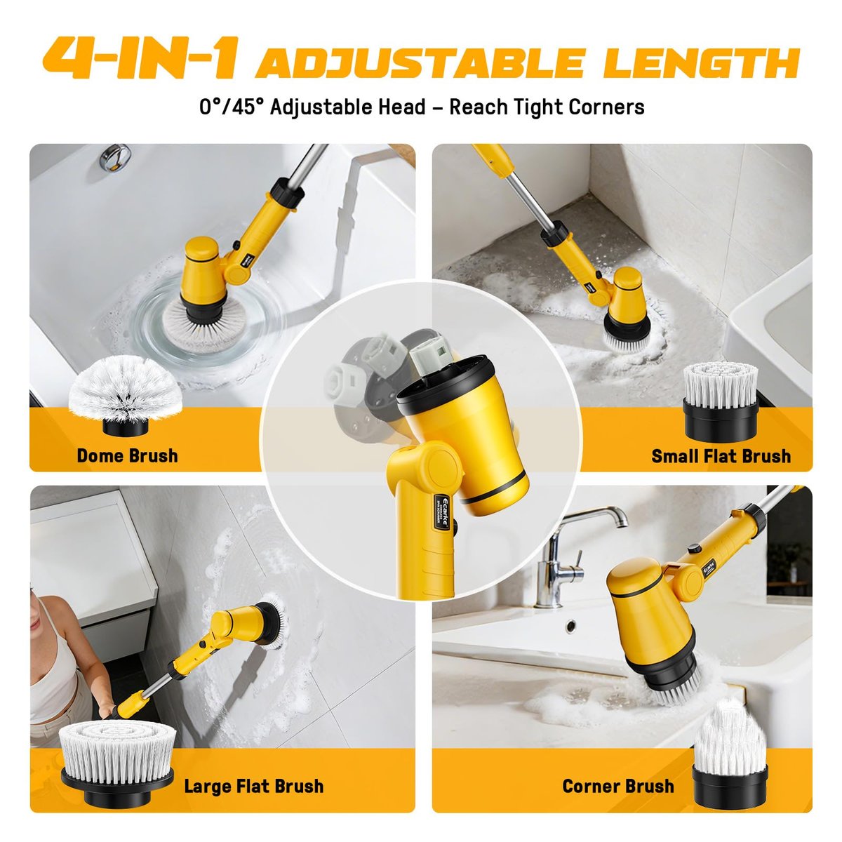 Ecarke Electric Spin Scrubber Compatible with DeWalt 20V Battery, Cordless Cleaning Brush with 4-Stage Handle, 8 Cleaning Heads for Bathroom, Floor, Kitchen, Tub, Tile – Tool Only Avelisse