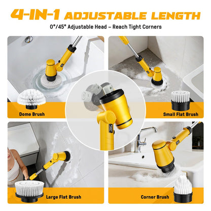 Ecarke Electric Spin Scrubber Compatible with DeWalt 20V Battery, Cordless Cleaning Brush with 4-Stage Handle, 8 Cleaning Heads for Bathroom, Floor, Kitchen, Tub, Tile – Tool Only Avelisse