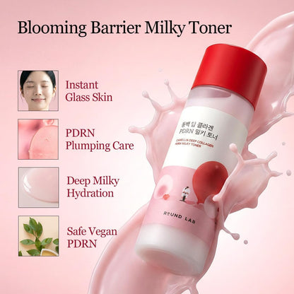 ROUND LAB Camellia Collagen PDRN Milky Toner - Hydrating & Elasticity-Boosting Glass Skin Toner with Low Molecular Collagen and Camellia Flower Extract (5.07 Fl Oz) Avelisse