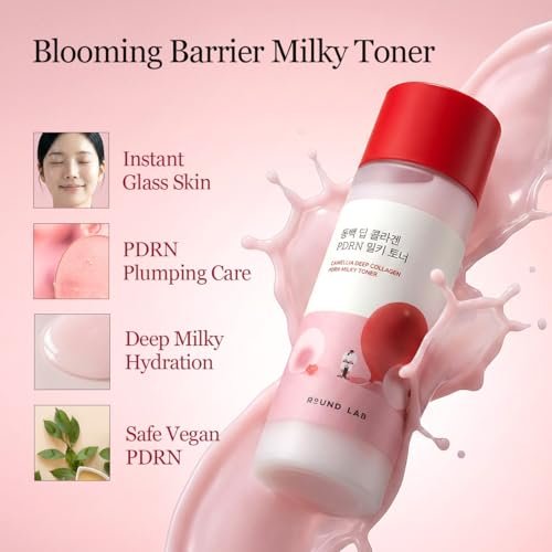 ROUND LAB Camellia Collagen PDRN Milky Toner - Hydrating & Elasticity-Boosting Glass Skin Toner with Low Molecular Collagen and Camellia Flower Extract (5.07 Fl Oz) Avelisse