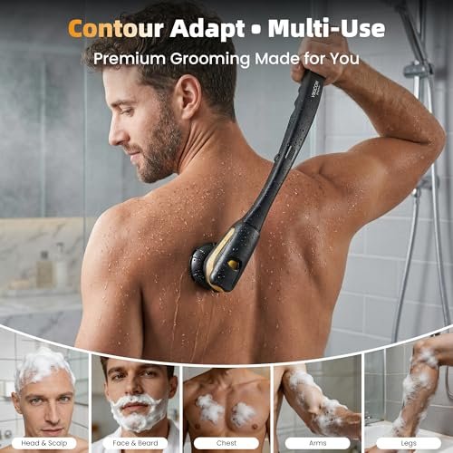 VIKICON Groomer Back Shaver for Men: Long Foldable Handle Electric Back Razor with 6D No-Scratch Shaving - Waterproof Body, Beard, Head & Face Hair Removal, Gifts for Husband Dad (Black) Avelisse