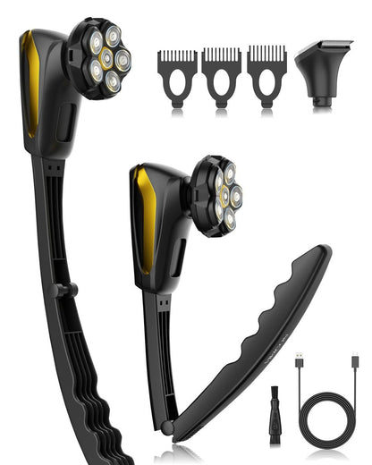 VIKICON Groomer Back Shaver for Men: Long Foldable Handle Electric Back Razor with 6D No-Scratch Shaving - Waterproof Body, Beard, Head & Face Hair Removal, Gifts for Husband Dad (Black) Avelisse
