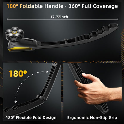 VIKICON Groomer Back Shaver for Men: Long Foldable Handle Electric Back Razor with 6D No-Scratch Shaving - Waterproof Body, Beard, Head & Face Hair Removal, Gifts for Husband Dad (Black) Avelisse