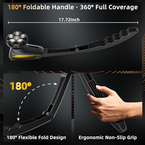 VIKICON Groomer Back Shaver for Men: Long Foldable Handle Electric Back Razor with 6D No-Scratch Shaving - Waterproof Body, Beard, Head & Face Hair Removal, Gifts for Husband Dad (Black) Avelisse