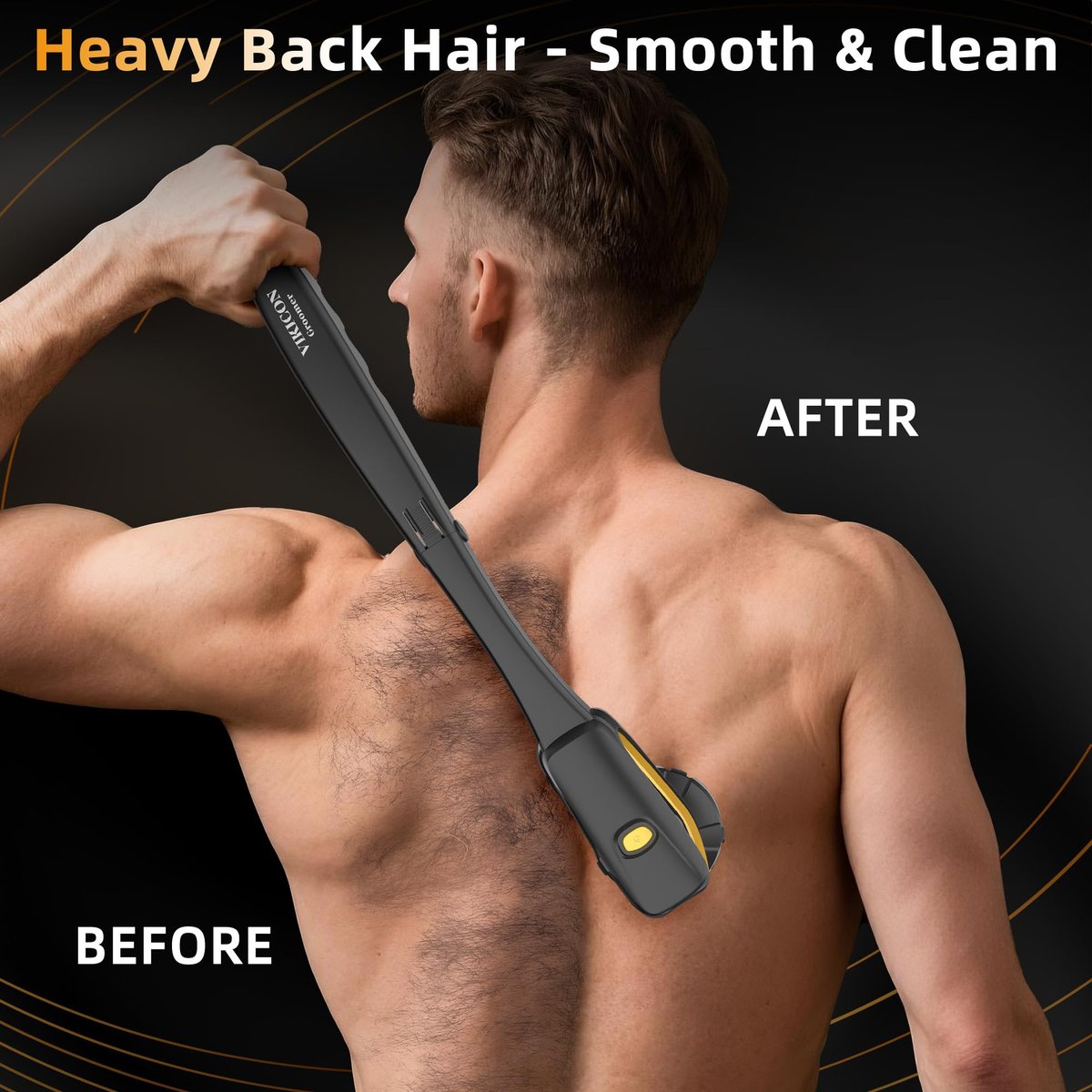 VIKICON Groomer Back Shaver for Men: Long Foldable Handle Electric Back Razor with 6D No-Scratch Shaving - Waterproof Body, Beard, Head & Face Hair Removal, Gifts for Husband Dad (Black) Avelisse