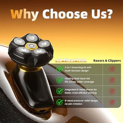 VIKICON Groomer Back Shaver for Men: Long Foldable Handle Electric Back Razor with 6D No-Scratch Shaving - Waterproof Body, Beard, Head & Face Hair Removal, Gifts for Husband Dad (Black) Avelisse