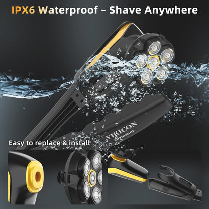 VIKICON Groomer Back Shaver for Men: Long Foldable Handle Electric Back Razor with 6D No-Scratch Shaving - Waterproof Body, Beard, Head & Face Hair Removal, Gifts for Husband Dad (Black) Avelisse