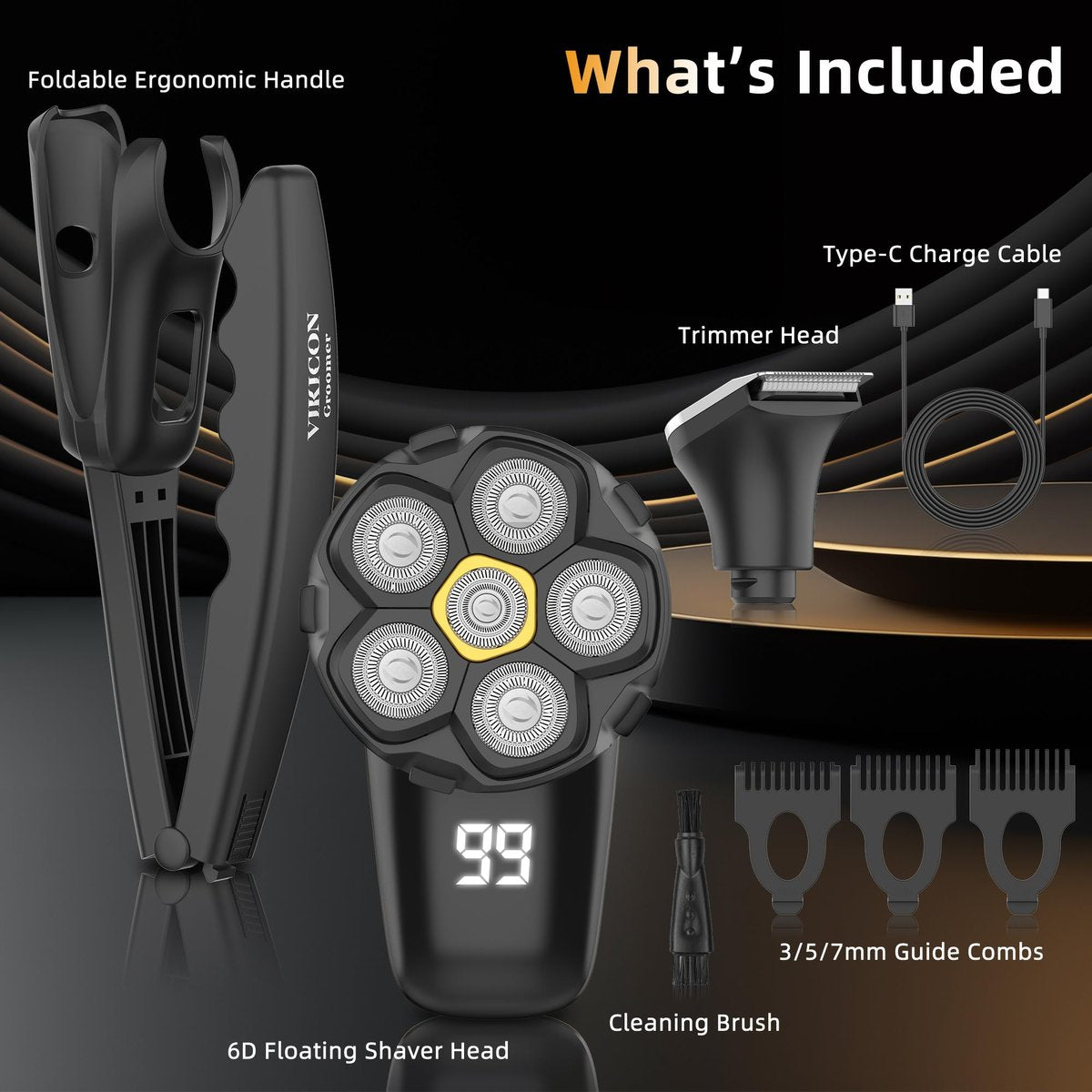 VIKICON Groomer Back Shaver for Men: Long Foldable Handle Electric Back Razor with 6D No-Scratch Shaving - Waterproof Body, Beard, Head & Face Hair Removal, Gifts for Husband Dad (Black) Avelisse