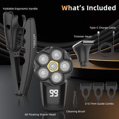 VIKICON Groomer Back Shaver for Men: Long Foldable Handle Electric Back Razor with 6D No-Scratch Shaving - Waterproof Body, Beard, Head & Face Hair Removal, Gifts for Husband Dad (Black) Avelisse