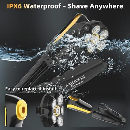 VIKICON Groomer Back Shaver for Men: Long Foldable Handle Electric Back Razor with 6D No-Scratch Shaving - Waterproof Body, Beard, Head & Face Hair Removal, Gifts for Husband Dad (Black) Avelisse