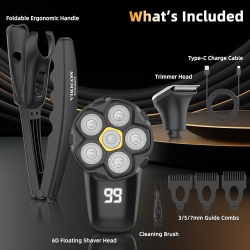 VIKICON Groomer Back Shaver for Men: Long Foldable Handle Electric Back Razor with 6D No-Scratch Shaving - Waterproof Body, Beard, Head & Face Hair Removal, Gifts for Husband Dad (Black) Avelisse