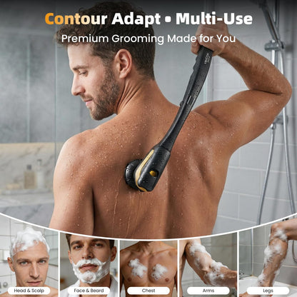 VIKICON Groomer Back Shaver for Men: Long Foldable Handle Electric Back Razor with 6D No-Scratch Shaving - Waterproof Body, Beard, Head & Face Hair Removal, Gifts for Husband Dad (Black) Avelisse