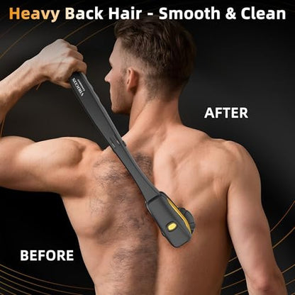 VIKICON Groomer Back Shaver for Men: Long Foldable Handle Electric Back Razor with 6D No-Scratch Shaving - Waterproof Body, Beard, Head & Face Hair Removal, Gifts for Husband Dad (Black) Avelisse