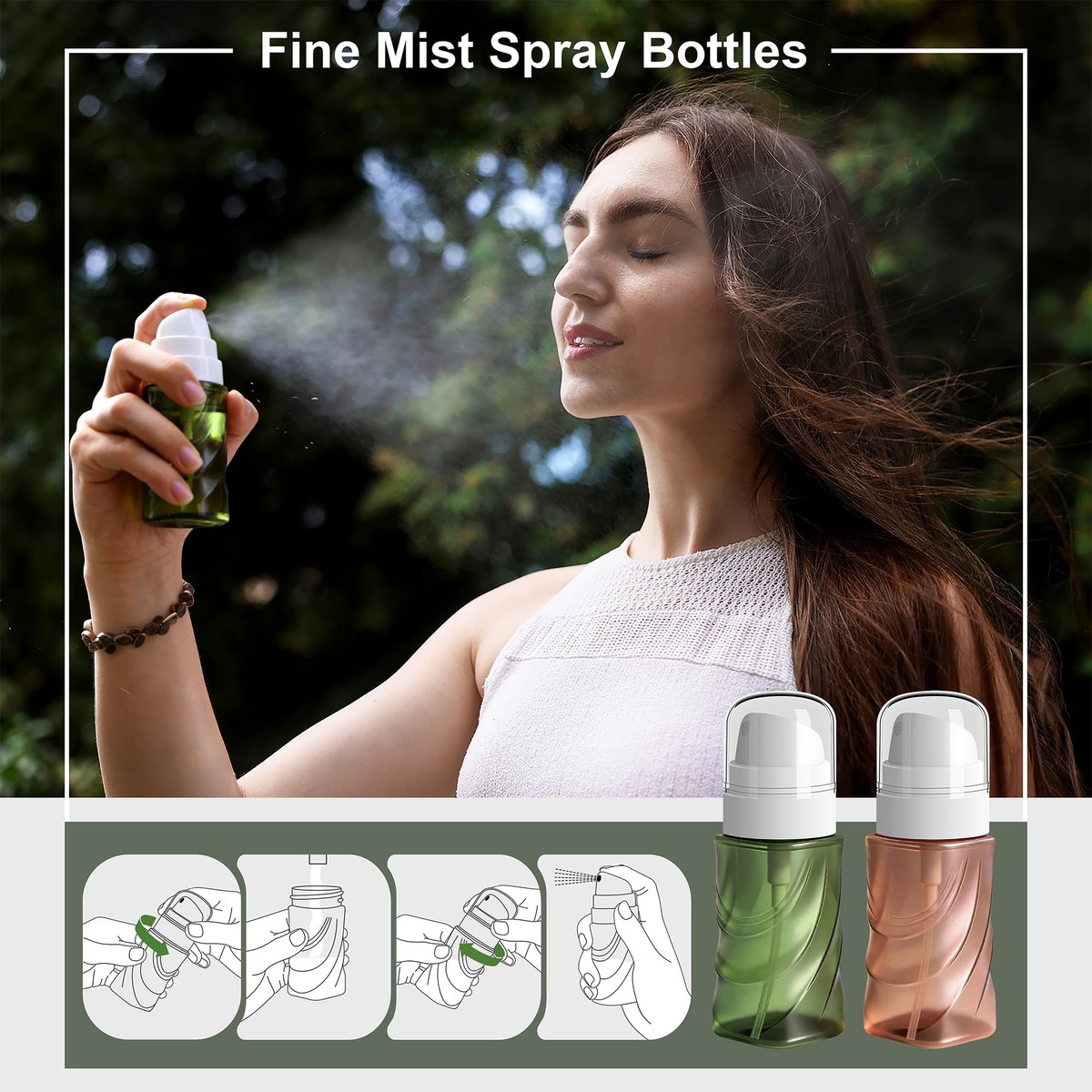 RNOAFMU 2 Pack Small Spray Bottle 2oz/60ml, Travel Size Mini Fine Mist Spray Bottles, Leakproof & Refillable Empty Spray Bottle for Hair, Face, Plant and Cleaning - görsel 9