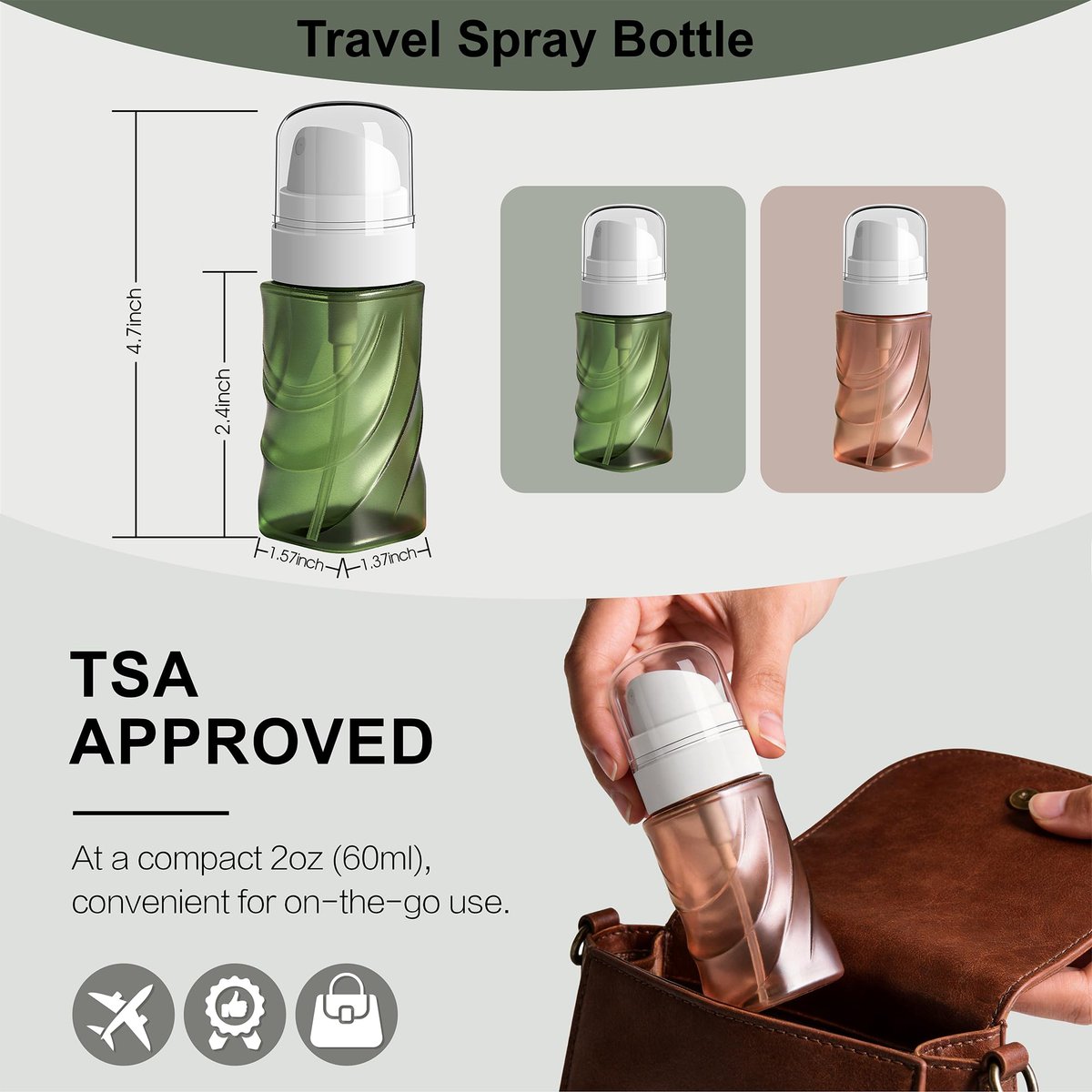 RNOAFMU 2 Pack Small Spray Bottle 2oz/60ml, Travel Size Mini Fine Mist Spray Bottles, Leakproof & Refillable Empty Spray Bottle for Hair, Face, Plant and Cleaning - görsel 3