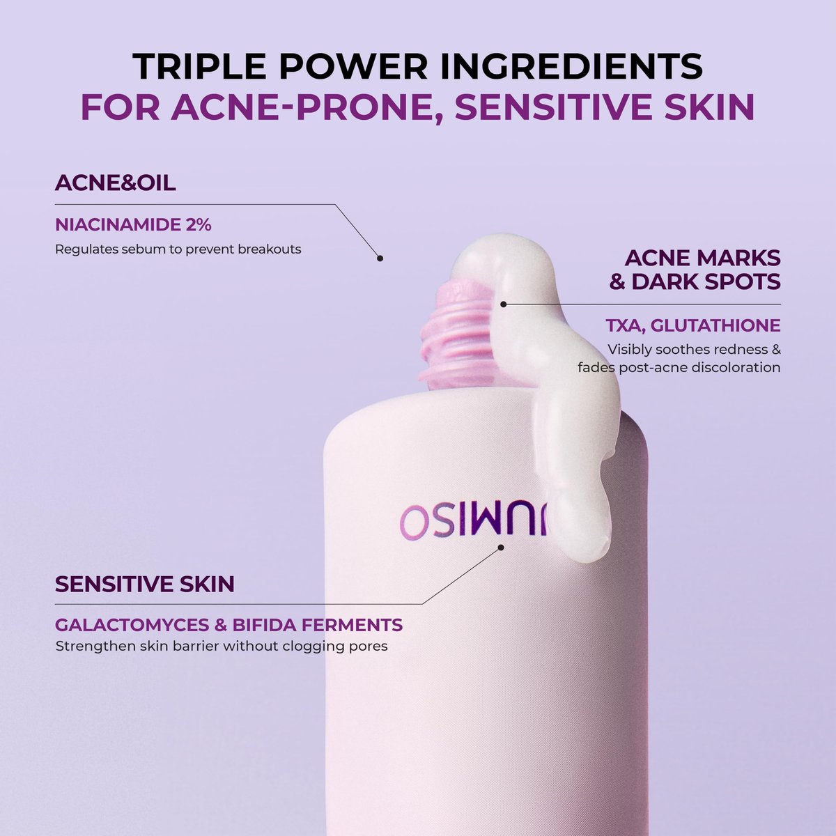 JUMISO Niacinamide 2+ Oil Control Cream - Korean Face Moisturizer for Oily & Acne Prone Skin, Pore Minimizing, Sebum Balancing with Hyaluronic Acid, Tranexamic Acid, Galactomyces, 2.7 fl.oz Avelisse