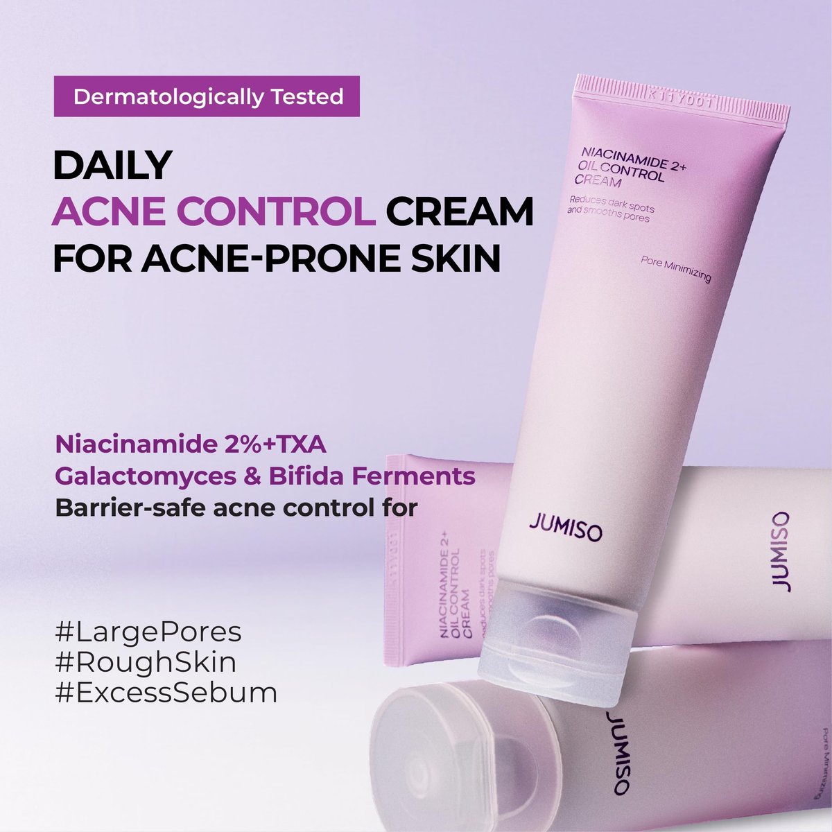 JUMISO Niacinamide 2+ Oil Control Cream - Korean Face Moisturizer for Oily & Acne Prone Skin, Pore Minimizing, Sebum Balancing with Hyaluronic Acid, Tranexamic Acid, Galactomyces, 2.7 fl.oz Avelisse