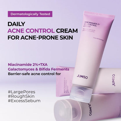 JUMISO Niacinamide 2+ Oil Control Cream - Korean Face Moisturizer for Oily & Acne Prone Skin, Pore Minimizing, Sebum Balancing with Hyaluronic Acid, Tranexamic Acid, Galactomyces, 2.7 fl.oz Avelisse