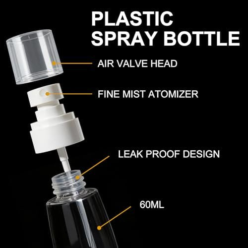 QIHANS 2 Pack Spray Bottles 2oz/60ml, Leak Proof Fine Mist Small Empty Spray Bottles, Portable Refillable Plastic Travel Bottle for Hair Spray Toners Facial Moisturizing - görsel 6