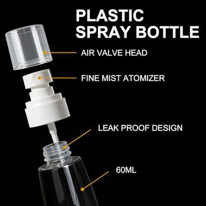 QIHANS 2 Pack Spray Bottles 2oz/60ml, Leak Proof Fine Mist Small Empty Spray Bottles, Portable Refillable Plastic Travel Bottle for Hair Spray Toners Facial Moisturizing