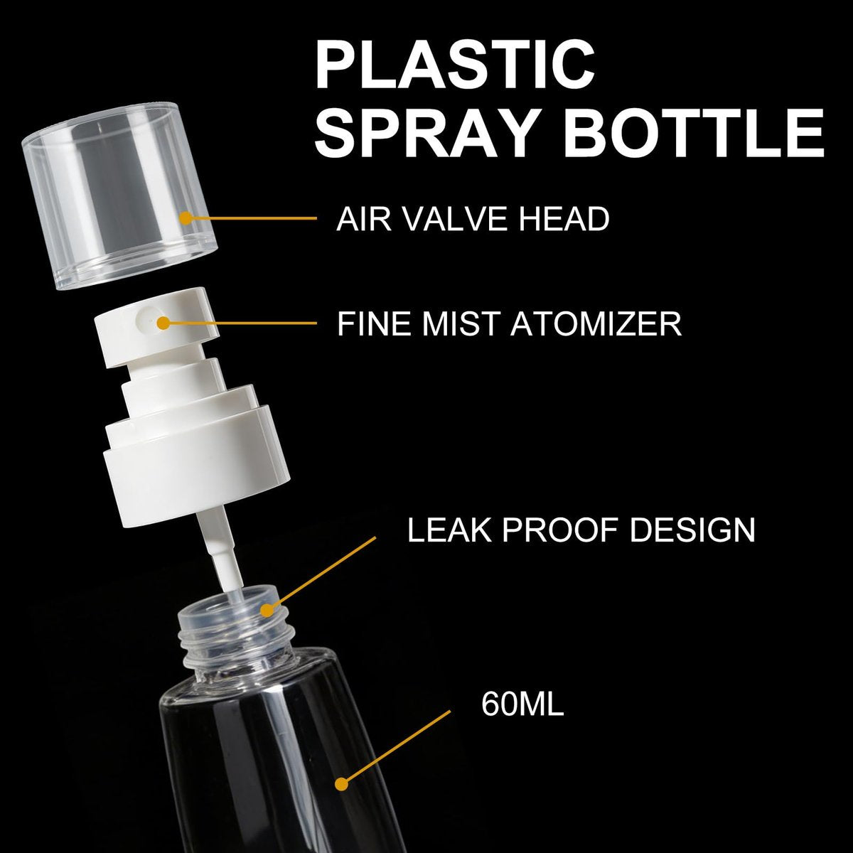 QIHANS 2 Pack Spray Bottles 2oz/60ml, Leak Proof Fine Mist Small Empty Spray Bottles, Portable Refillable Plastic Travel Bottle for Hair Spray Toners Facial Moisturizing - görsel 5