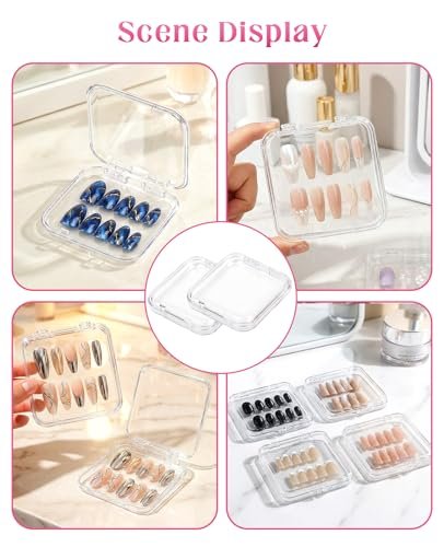 Geyynow 18-Pack Press on Nail Packaging Cases – Acrylic False Nail Storage Boxes with 60 Adhesive Tabs