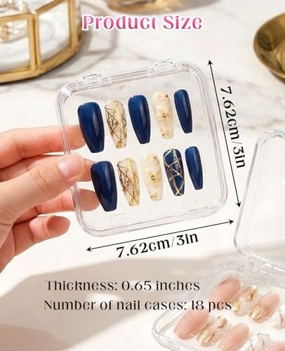 Geyynow 18-Pack Press on Nail Packaging Cases – Acrylic False Nail Storage Boxes with 60 Adhesive Tabs