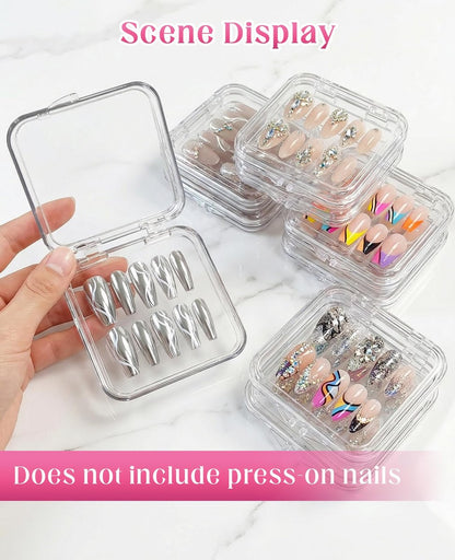 Geyynow 18-Pack Press on Nail Packaging Cases – Acrylic False Nail Storage Boxes with 60 Adhesive Tabs