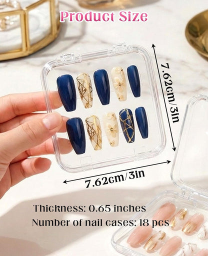 Geyynow 18-Pack Press on Nail Packaging Cases – Acrylic False Nail Storage Boxes with 60 Adhesive Tabs