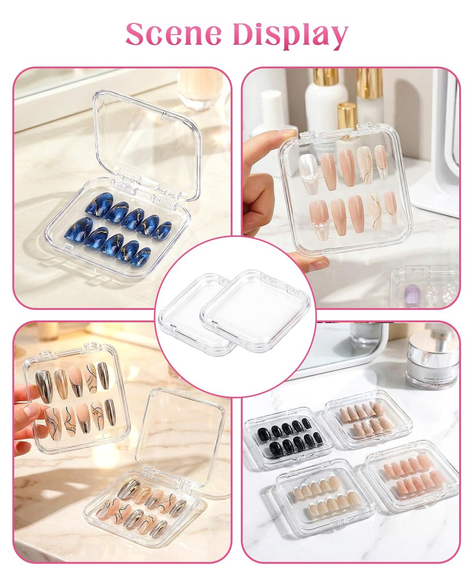 Geyynow 18-Pack Press on Nail Packaging Cases – Acrylic False Nail Storage Boxes with 60 Adhesive Tabs - görsel 5
