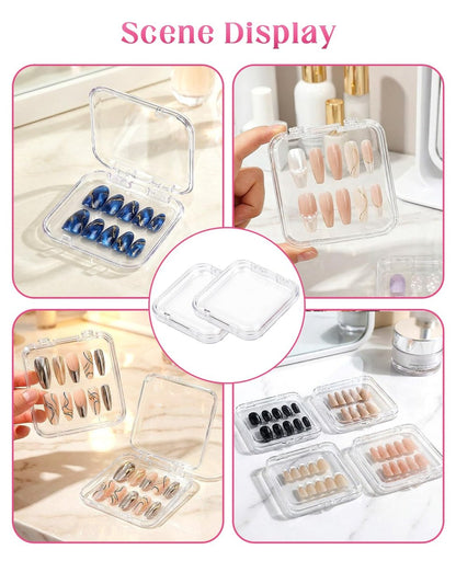 Geyynow 18-Pack Press on Nail Packaging Cases – Acrylic False Nail Storage Boxes with 60 Adhesive Tabs