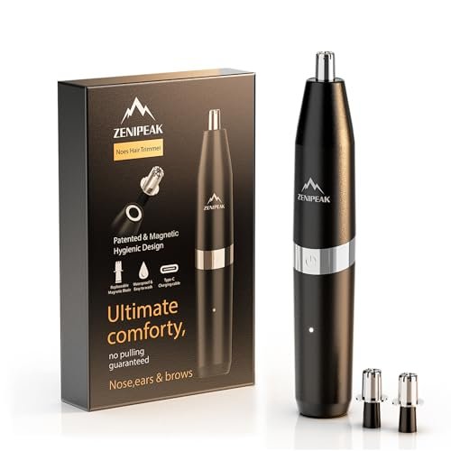 ZENIPEAK Professional Nose Hair Trimmer for Men & Women, USB-C Rechargeable Electric Ear & Nasal Clipper, Micro-Vacuum, Painless 8000 RPM, 3 Patented Magnetic Heads, Waterproof Travel Kit Avelisse