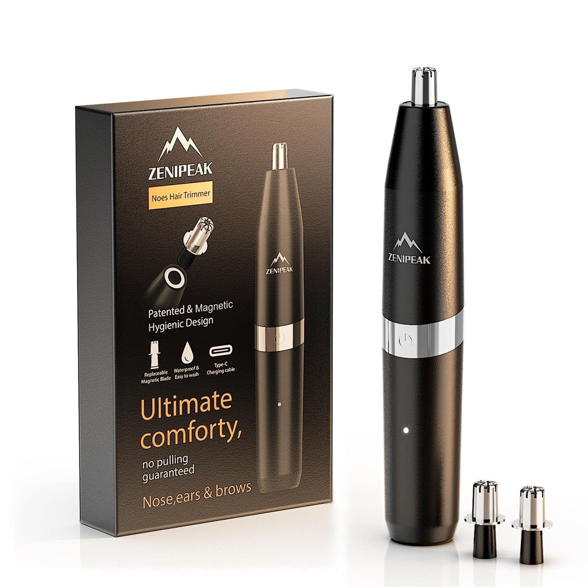 ZENIPEAK Professional Nose Hair Trimmer for Men & Women, USB-C Rechargeable Electric Ear & Nasal Clipper, Micro-Vacuum, Painless 8000 RPM, 3 Patented Magnetic Heads, Waterproof Travel Kit Avelisse