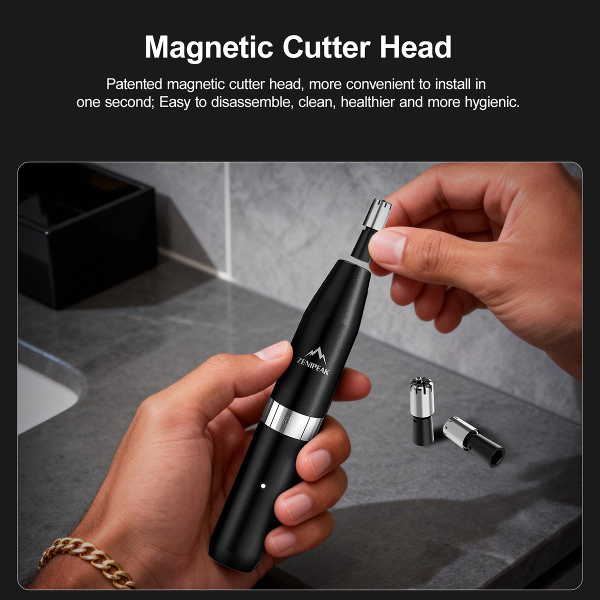 ZENIPEAK Professional Nose Hair Trimmer for Men & Women, USB-C Rechargeable Electric Ear & Nasal Clipper, Micro-Vacuum, Painless 8000 RPM, 3 Patented Magnetic Heads, Waterproof Travel Kit Avelisse