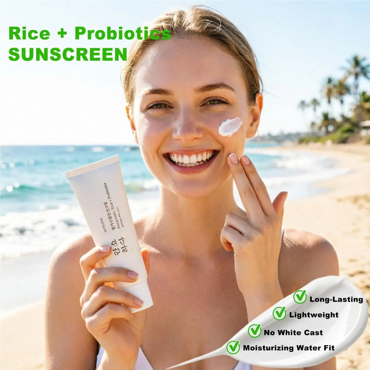 Korean Rice Mineral Sunscreen SPF 50+ Broad Spectrum PA++++ – No White Cast, Fragrance Free, Dewy Finish for All Skin Types, Daily UV Defense & Nourishing Face Protection, 1.7 oz 2-Pack Avelisse