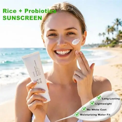 Korean Rice Mineral Sunscreen SPF 50+ Broad Spectrum PA++++ – No White Cast, Fragrance Free, Dewy Finish for All Skin Types, Daily UV Defense & Nourishing Face Protection, 1.7 oz 2-Pack Avelisse