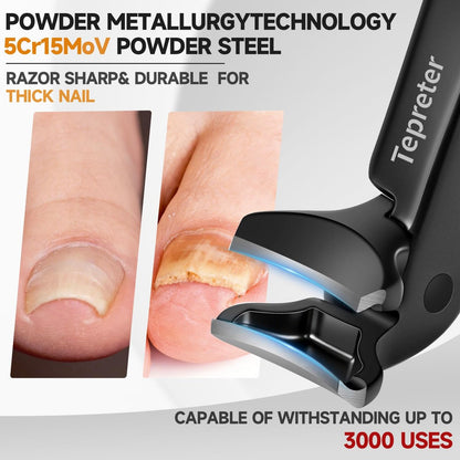 Ergonomic Long Handle Toenail Clippers for Seniors – Angled Head Wide Jaw Fingernail Clipper for Thick Ingrown Toenails, Large Nail Clippers with Nail File, Black Stainless Steel Avelisse