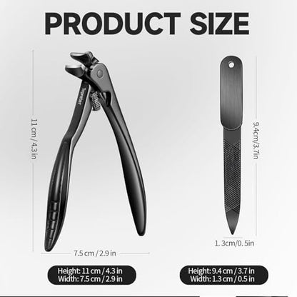 Ergonomic Long Handle Toenail Clippers for Seniors – Angled Head Wide Jaw Fingernail Clipper for Thick Ingrown Toenails, Large Nail Clippers with Nail File, Black Stainless Steel Avelisse