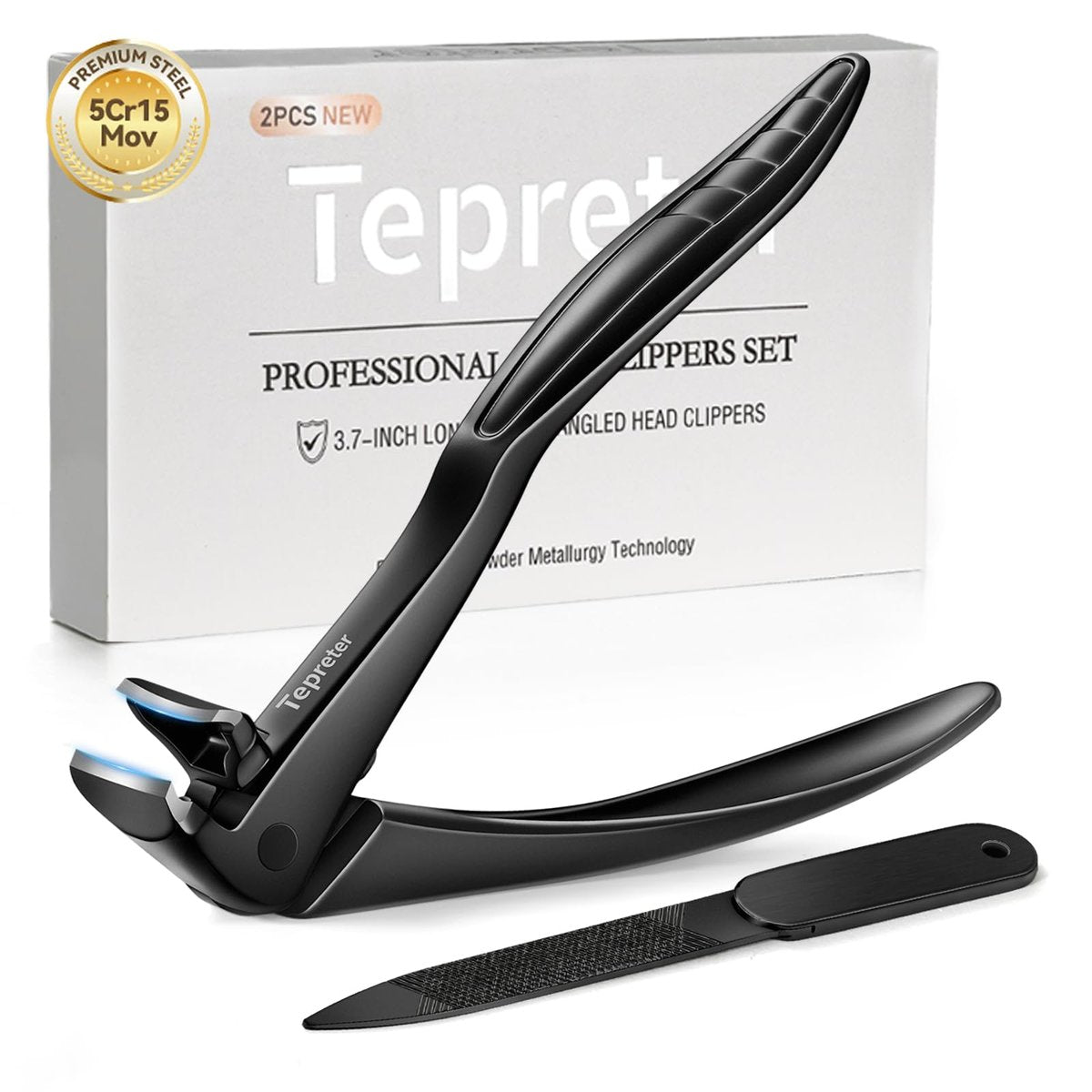 Ergonomic Long Handle Toenail Clippers for Seniors – Angled Head Wide Jaw Fingernail Clipper for Thick Ingrown Toenails, Large Nail Clippers with Nail File, Black Stainless Steel Avelisse