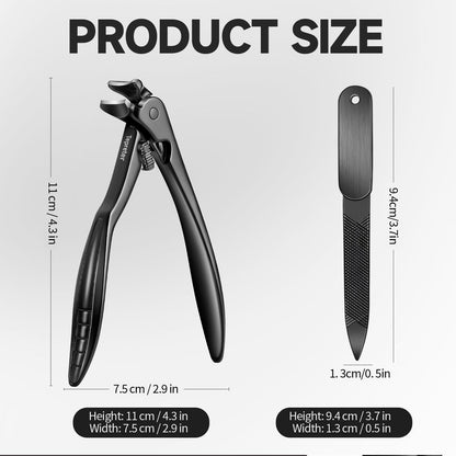 Ergonomic Long Handle Toenail Clippers for Seniors – Angled Head Wide Jaw Fingernail Clipper for Thick Ingrown Toenails, Large Nail Clippers with Nail File, Black Stainless Steel Avelisse