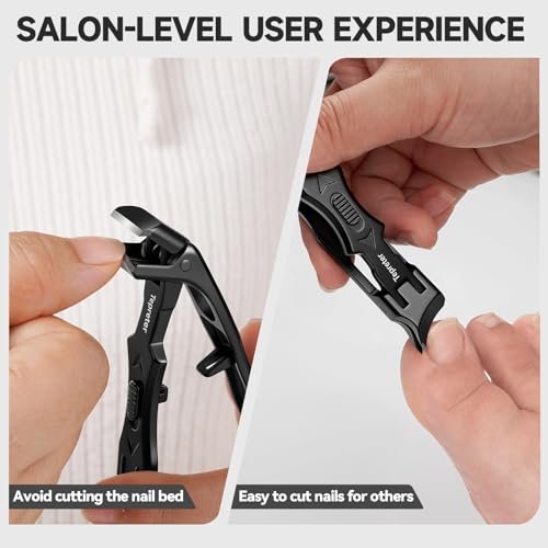 Heavy Duty Toe Nail Clippers for Thick Nails – Angled Slanted Side Cut for Seniors, Men, and Women with Wide Jaw Opening and Catcher (Black, Stainless Steel) Avelisse