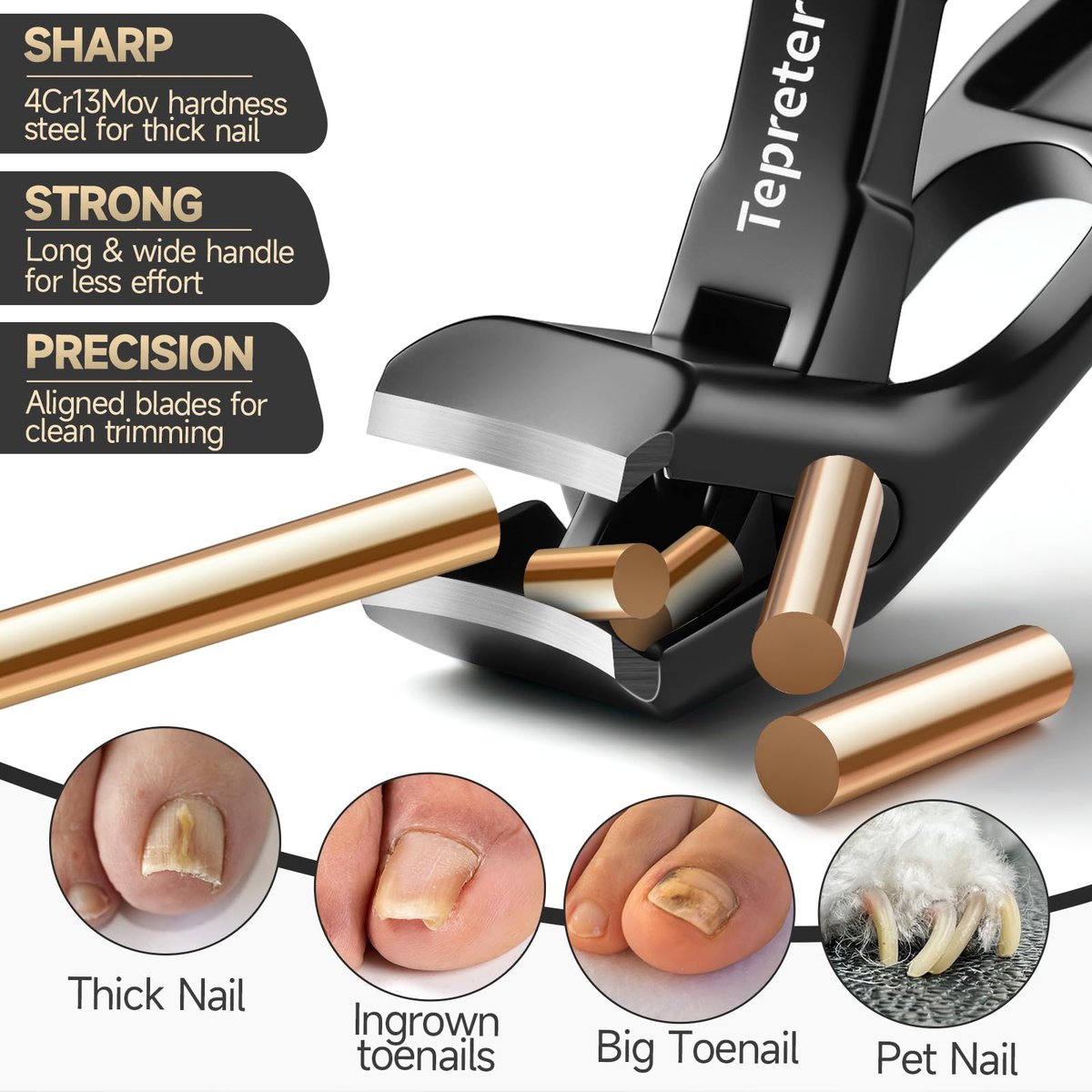 Heavy Duty Toe Nail Clippers for Thick Nails – Angled Slanted Side Cut for Seniors, Men, and Women with Wide Jaw Opening and Catcher (Black, Stainless Steel) Avelisse