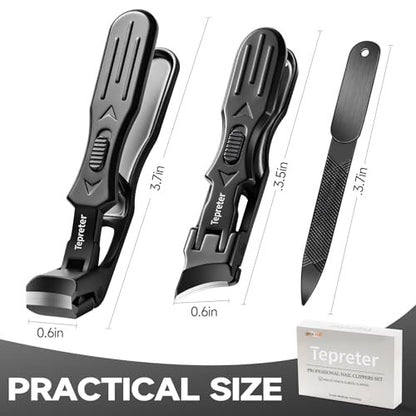 Heavy Duty Toe Nail Clippers for Thick Nails – Angled Slanted Side Cut for Seniors, Men, and Women with Wide Jaw Opening and Catcher (Black, Stainless Steel) Avelisse