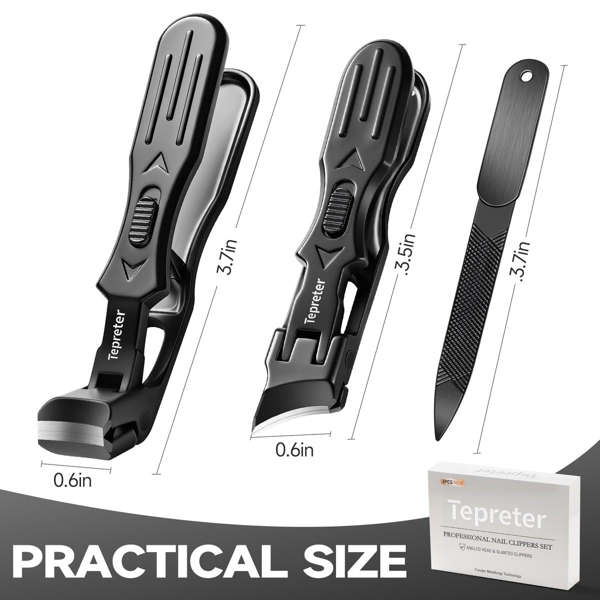 Heavy Duty Toe Nail Clippers for Thick Nails – Angled Slanted Side Cut for Seniors, Men, and Women with Wide Jaw Opening and Catcher (Black, Stainless Steel) Avelisse