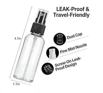 Lekroos 1 Oz Travel Spray Bottles 2 Pack - Thickened Reusable Refillable Plastic Sprayers for Travel, Hair, Cleaning
