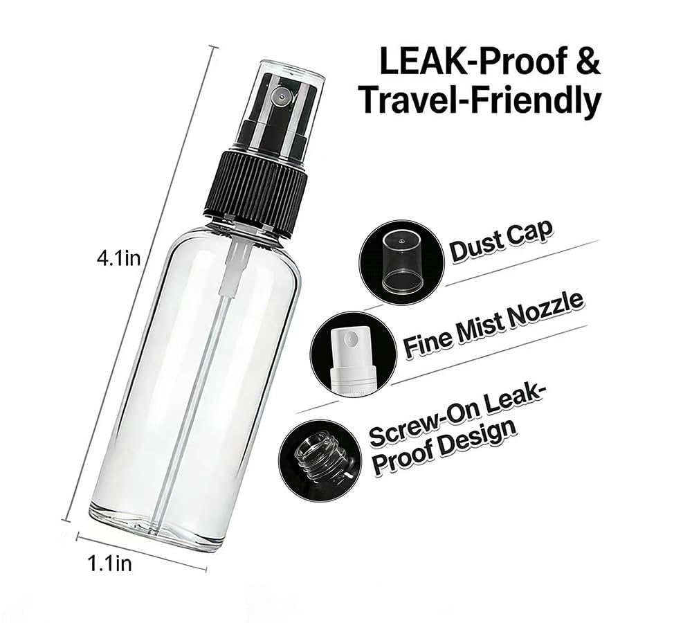 Lekroos 1 Oz Travel Spray Bottles 2 Pack - Thickened Reusable Refillable Plastic Sprayers for Travel, Hair, Cleaning - görsel 5