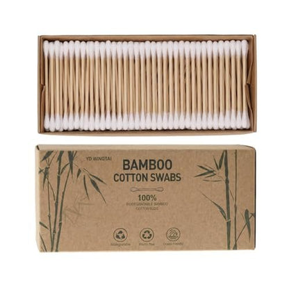 YD WINGTAI Bamboo Cotton Swabs 500 Count - Natural, Biodegradable, Organic Wooden Sticks for Ear Care, Makeup, Travel & Gentle Cleaning