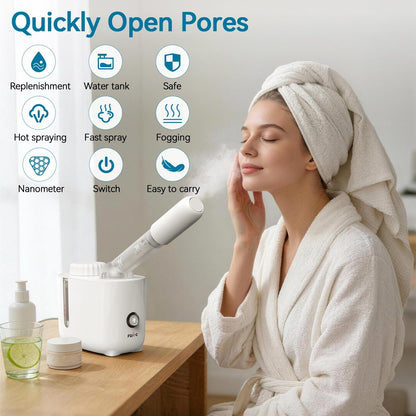 Fulog Facial Steamer Nano Ionic Face Steamer with 360° Rotating Arm – Deep Cleaning Portable Spa Machine for Home & Salon Avelisse
