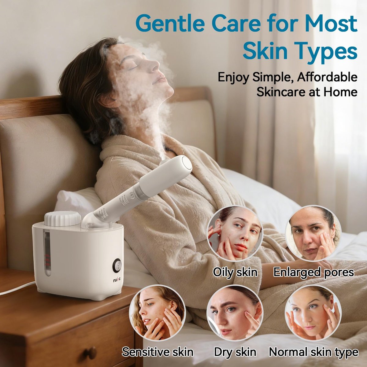 Fulog Facial Steamer Nano Ionic Face Steamer with 360° Rotating Arm – Deep Cleaning Portable Spa Machine for Home & Salon Avelisse